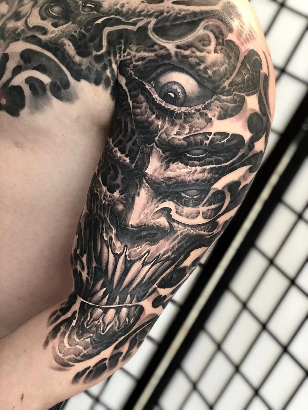 Red-eyed demon arm sleeve, freehand